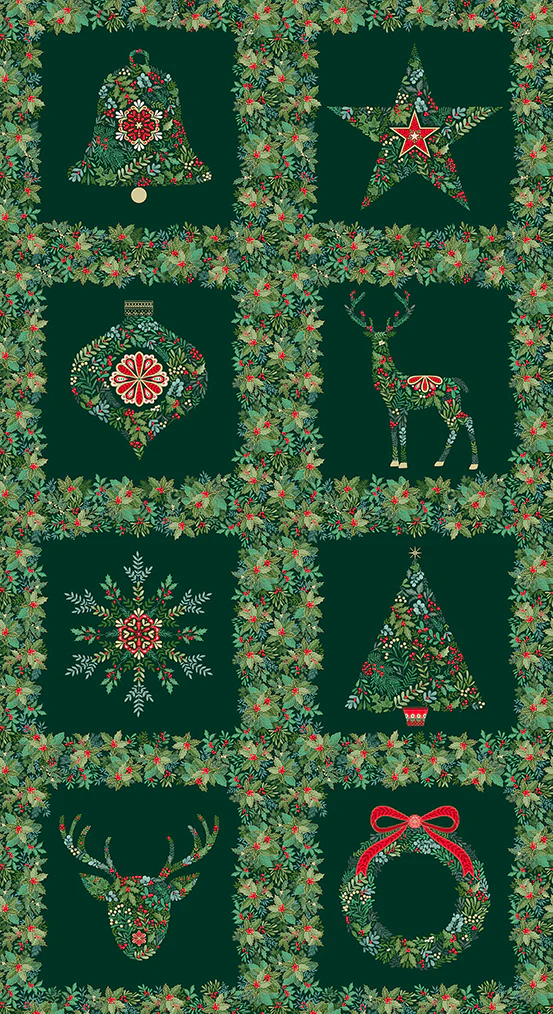 Andover/Makower Good Tidings MU111 G Green Squares 24" Block PANEL By The PANEL (Not Strictly By The Yard) - Image 2