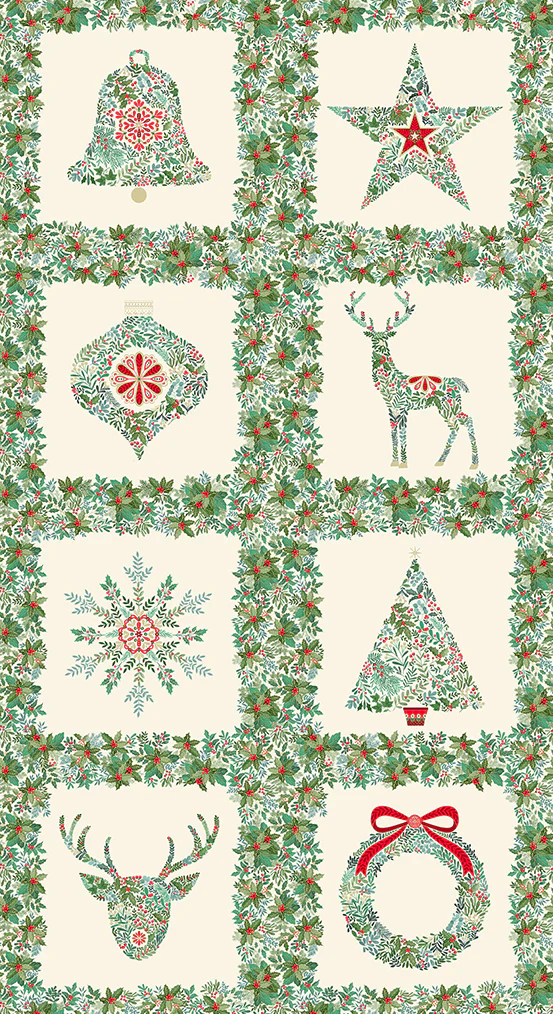 Andover/Makower Good Tidings MU111 Q Cream Squares 24" Block PANEL By The PANEL (Not Strictly By The Yard) - Image 2
