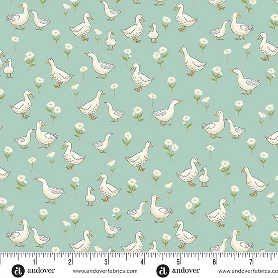 Andover/Makower Little Ones MU190 T Teal Ducks By The Yard
