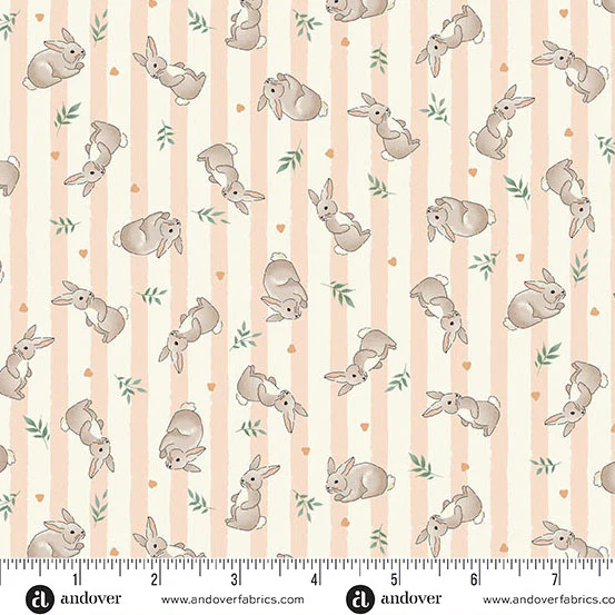 Andover/Makower Little Ones MU191 C Coral Bunnies By The Yard
