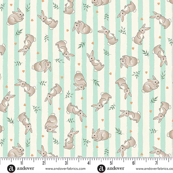 Andover/Makower Little Ones MU191 T Teal Bunnies By The Yard