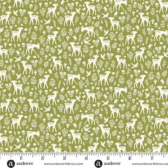 Andover/Makower Little Ones MU193 G Green Deer By The Yard
