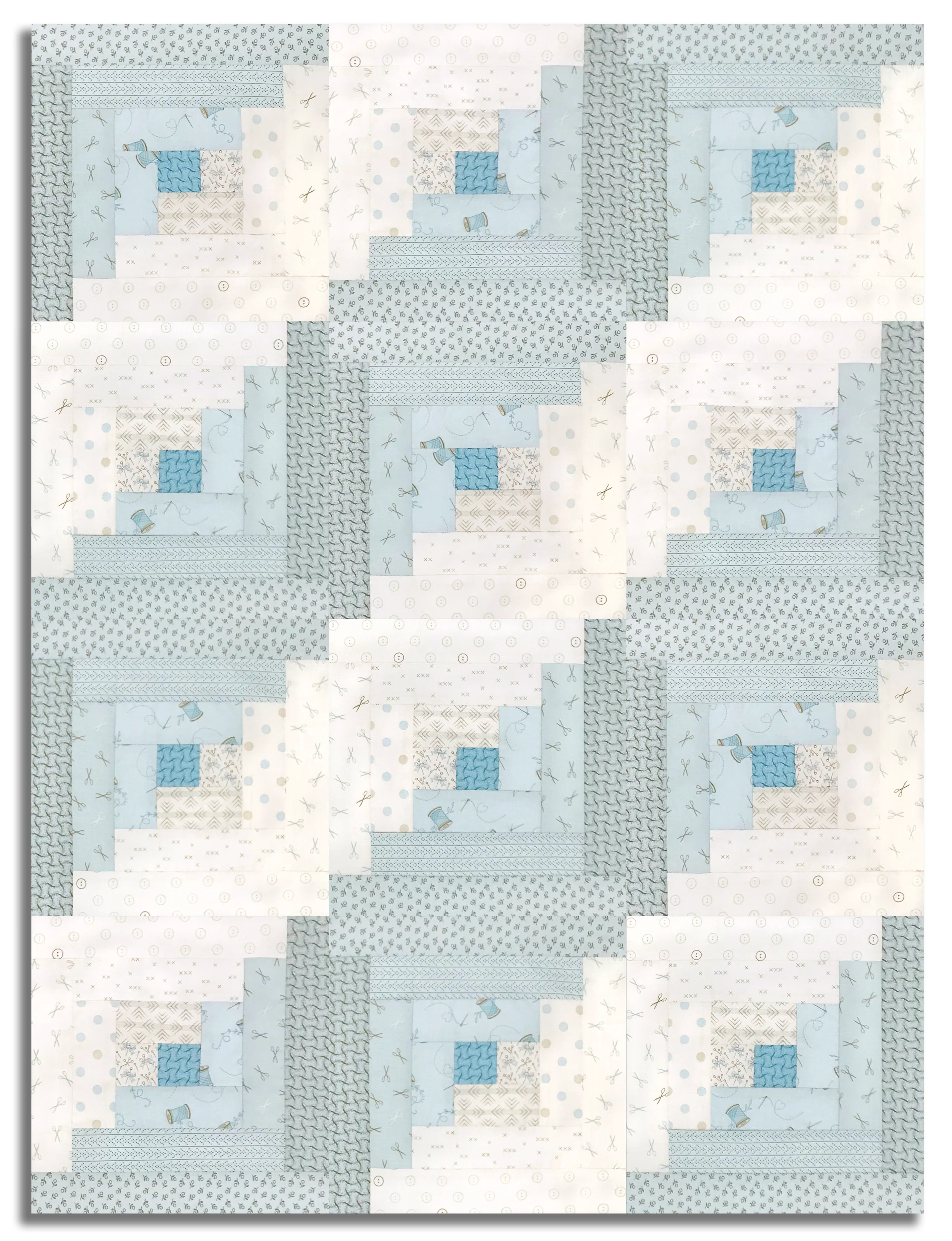 Andover Pre-Cut 12 Block Log Cabin Quilt Kit - Sewing Bird - Mist - Image 3