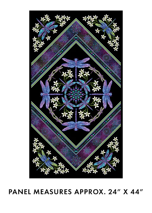 Benartex Dragonfly Wonder 16722P 91 Black Plum Dragonfly Wonder 24" PANEL By The PANEL (Not Strictly By The Yard)
