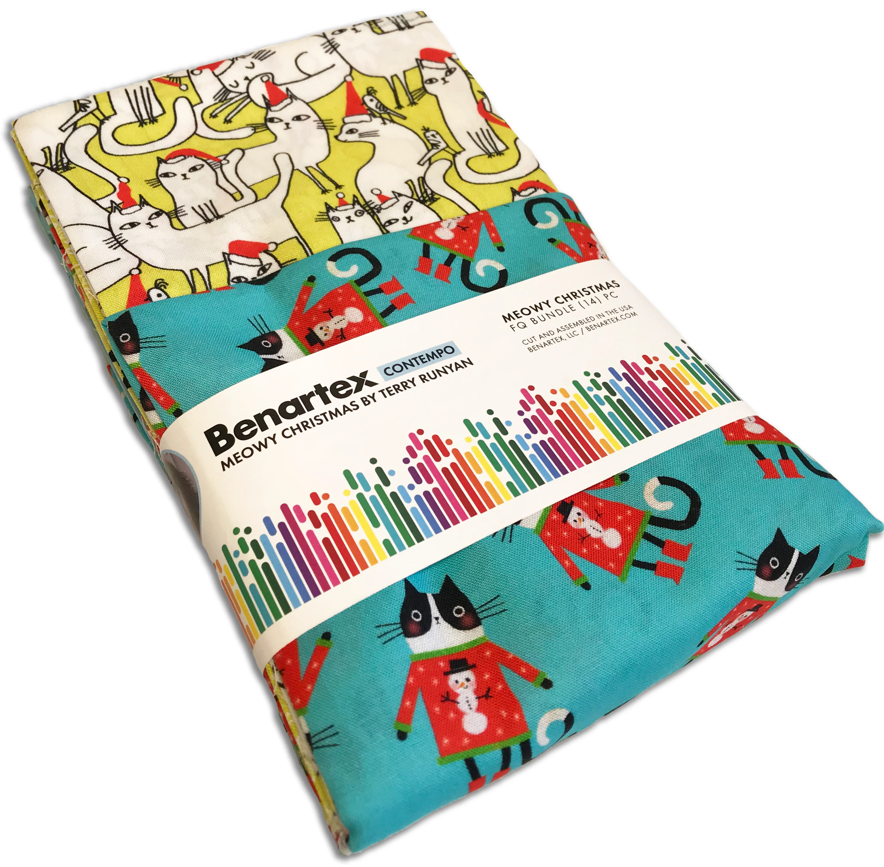 Benartex Pre-Cut 14 Piece Fat Quarter Bundle - FQMEOPK - Meowy Christmas - Image 3
