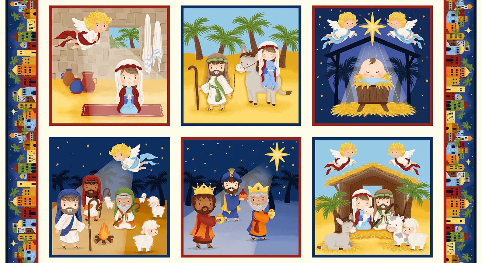 Blank Quilting Away In A Manger 4187 77 Blue Nativity Blocks 24" PANEL By The PANEL (Not Strictly By The Yard) - Image 2