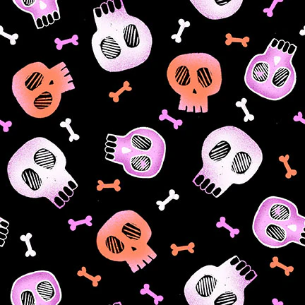 Blank Quilting Ghostly Greetings 4132 99 Black Skulls 1 YARD