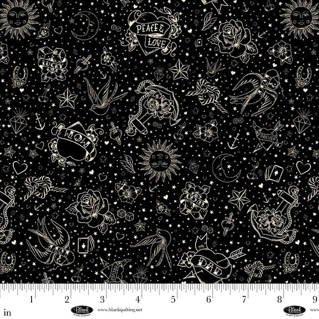 Blank Quilting Ink Chronicles 4447 99 Black Tattoo Art By The Yard