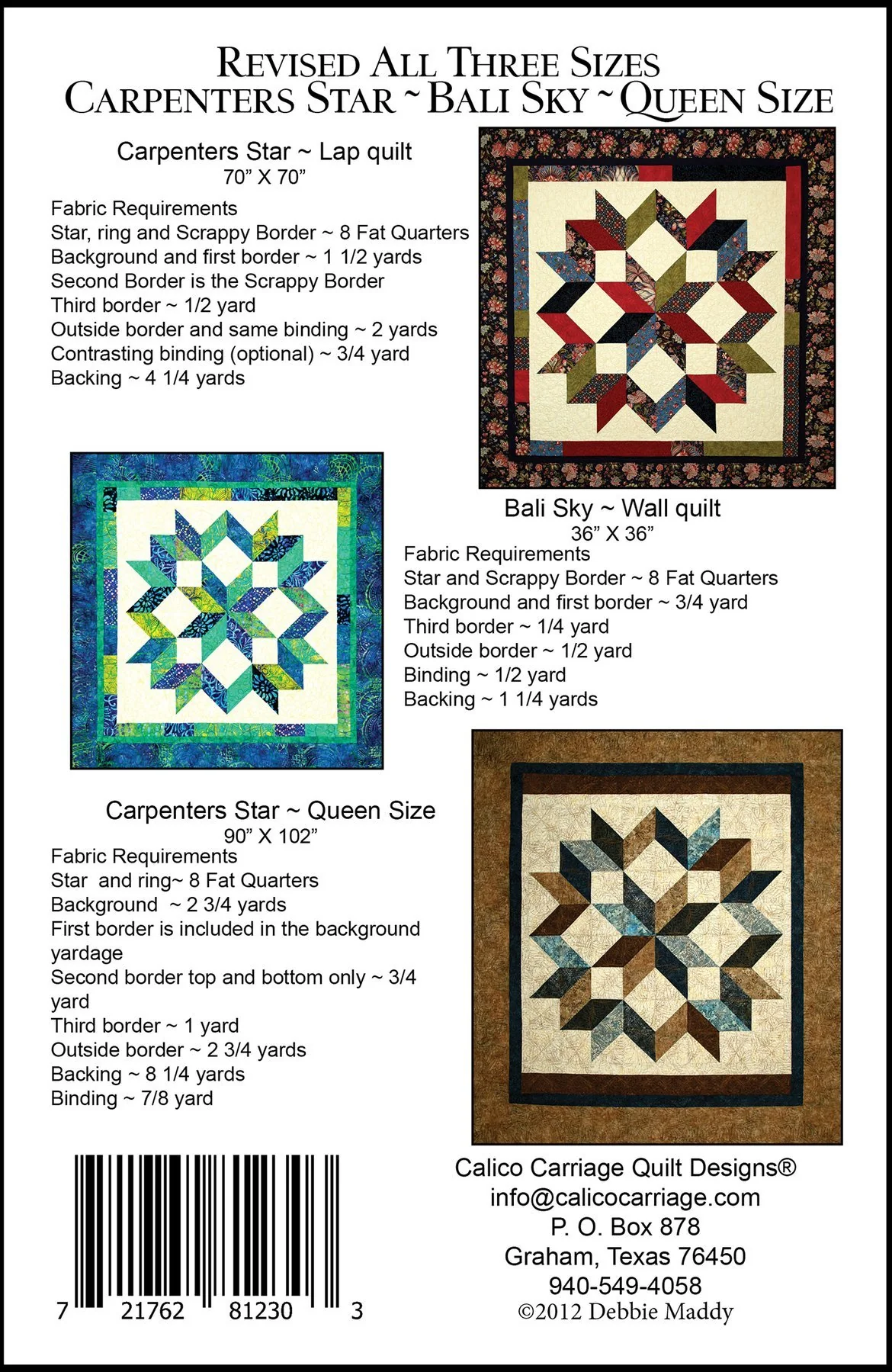 CARPENTER'S STAR REVISED - Calico Carriage Quilt Designs Pattern CCQD150 - Image 2