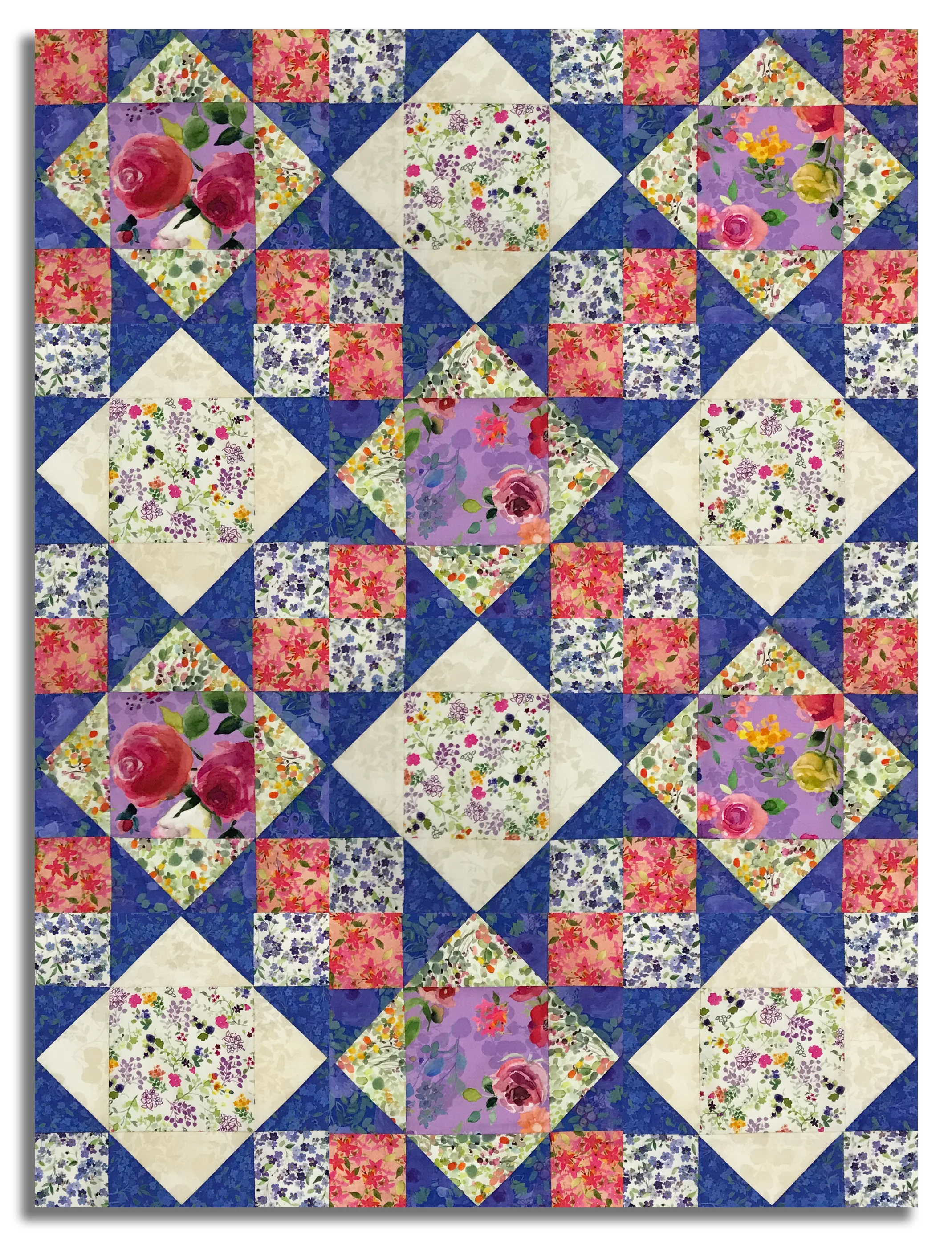 Clothworks Digital Pre-Cut 12 Block King's Crown Quilt Kit - Fleur De Rose