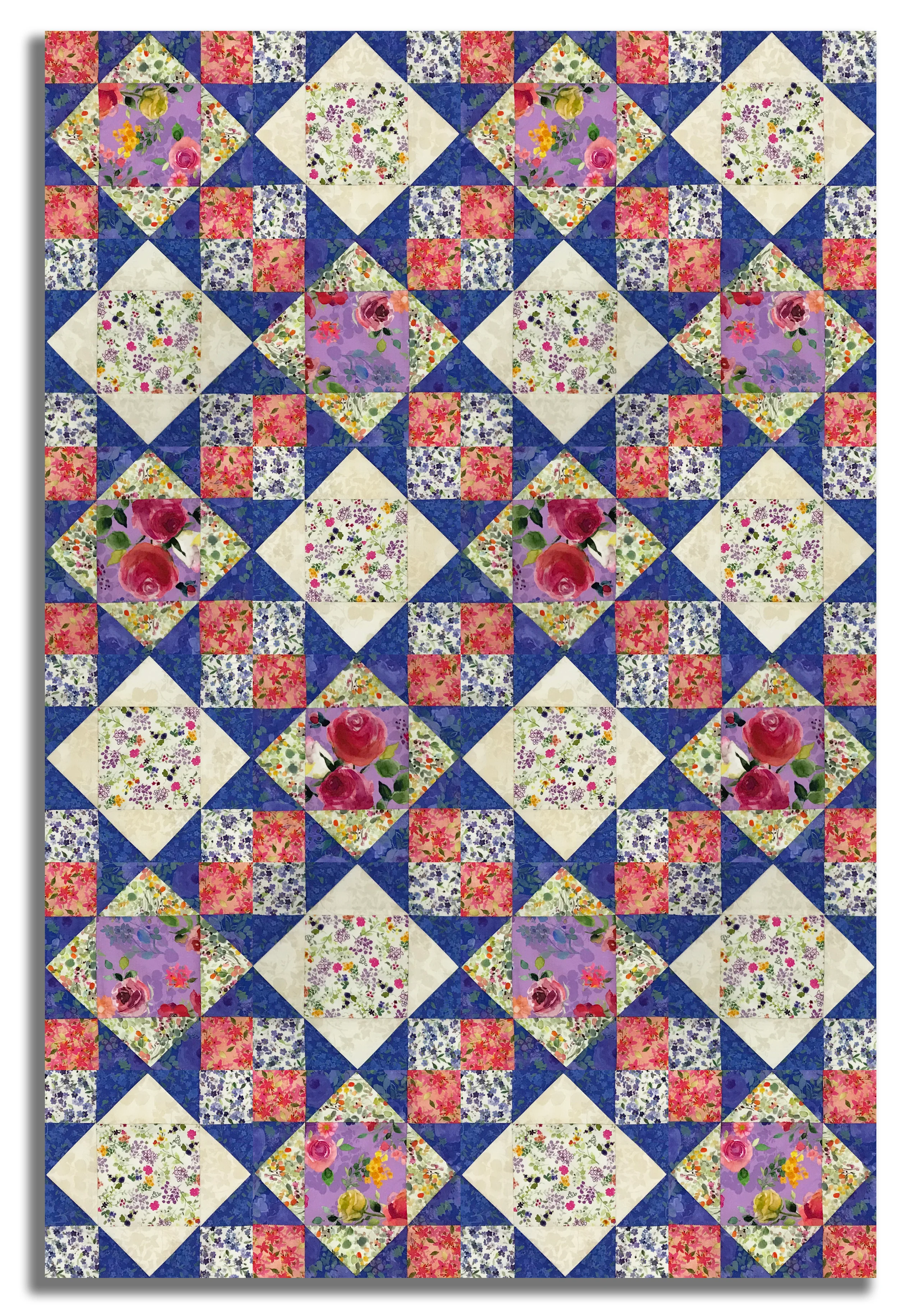 Clothworks Digital Pre-Cut 12 Block King's Crown Quilt Kit - Fleur De Rose - Image 4