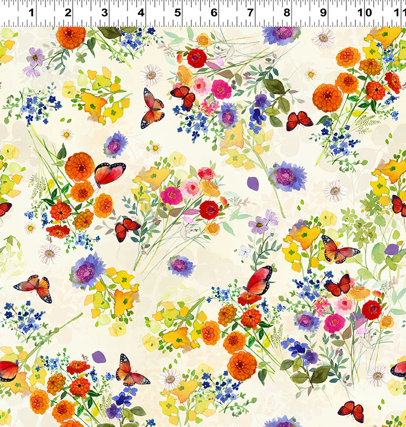 Clothworks Fleur De Rose Y4762 2 Light Cream Butterfly Garden By The Yard