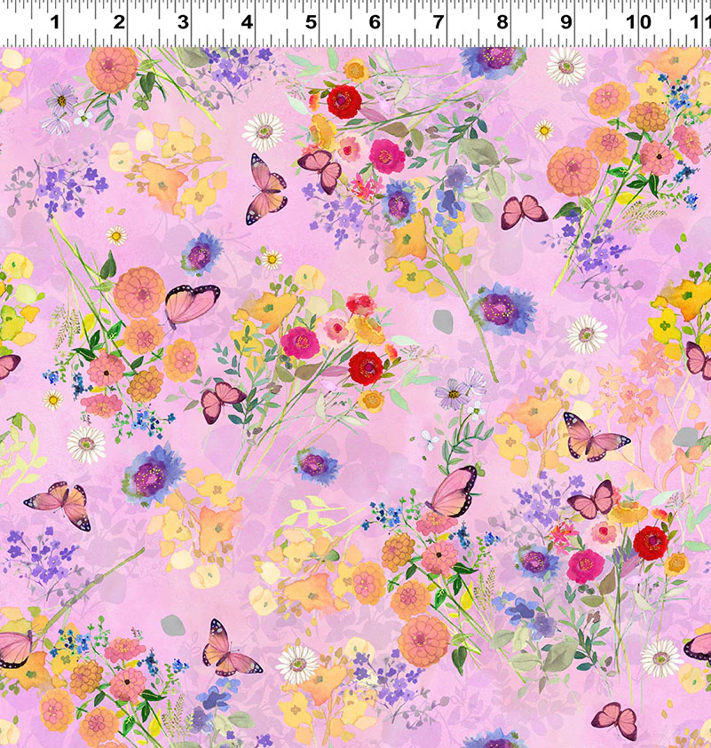 Clothworks Fleur De Rose Y4762 42 Pink Butterfly Garden By The Yard