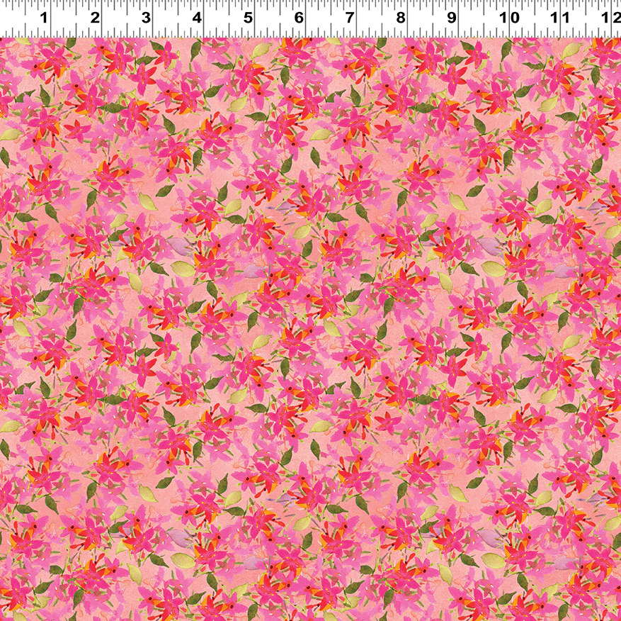Clothworks Fleur De Rose Y4765 39 Coral Star Flowers By The Yard