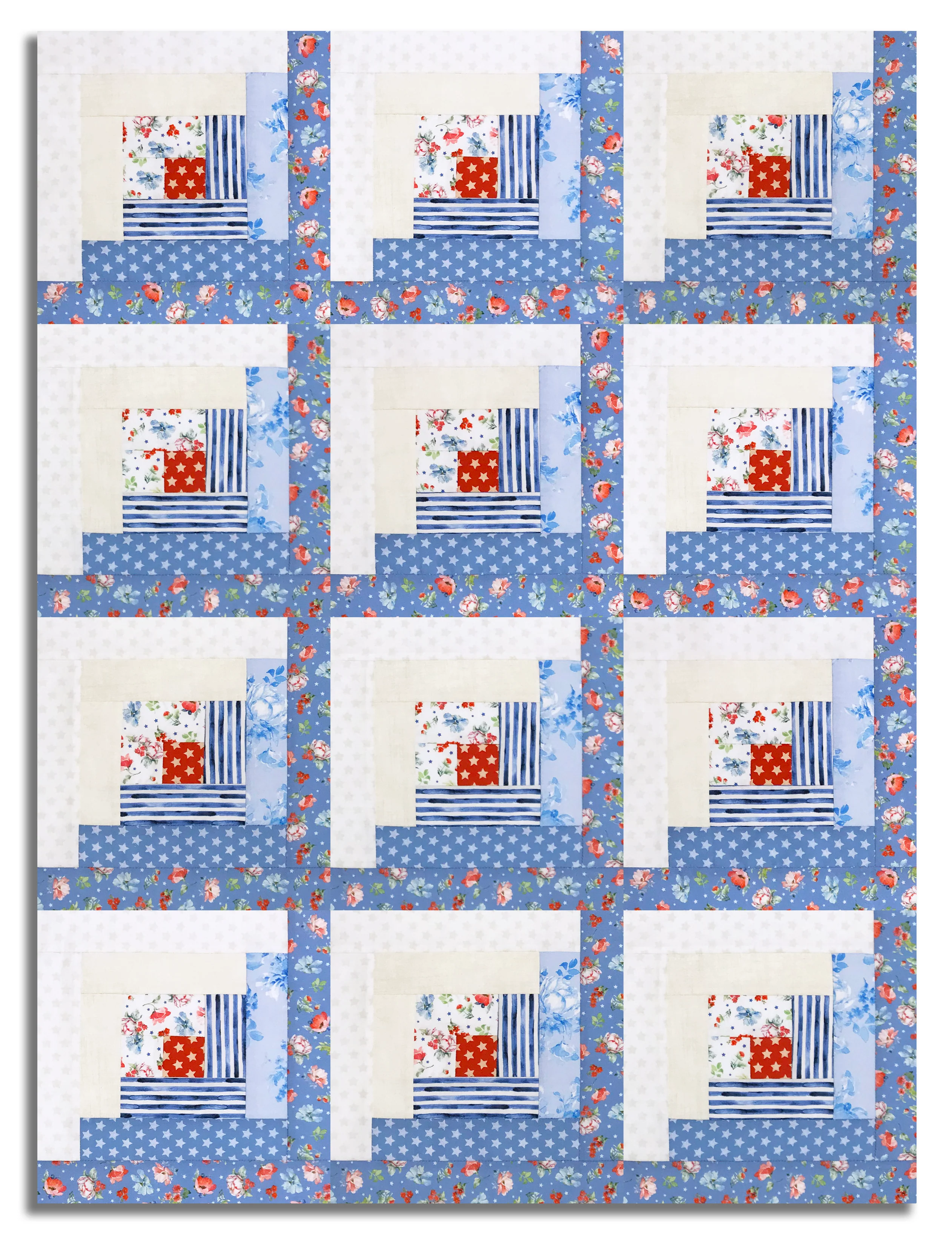 Clothworks Pre-Cut 12 Block Log Cabin Quilt Kit - Americana - Image 2
