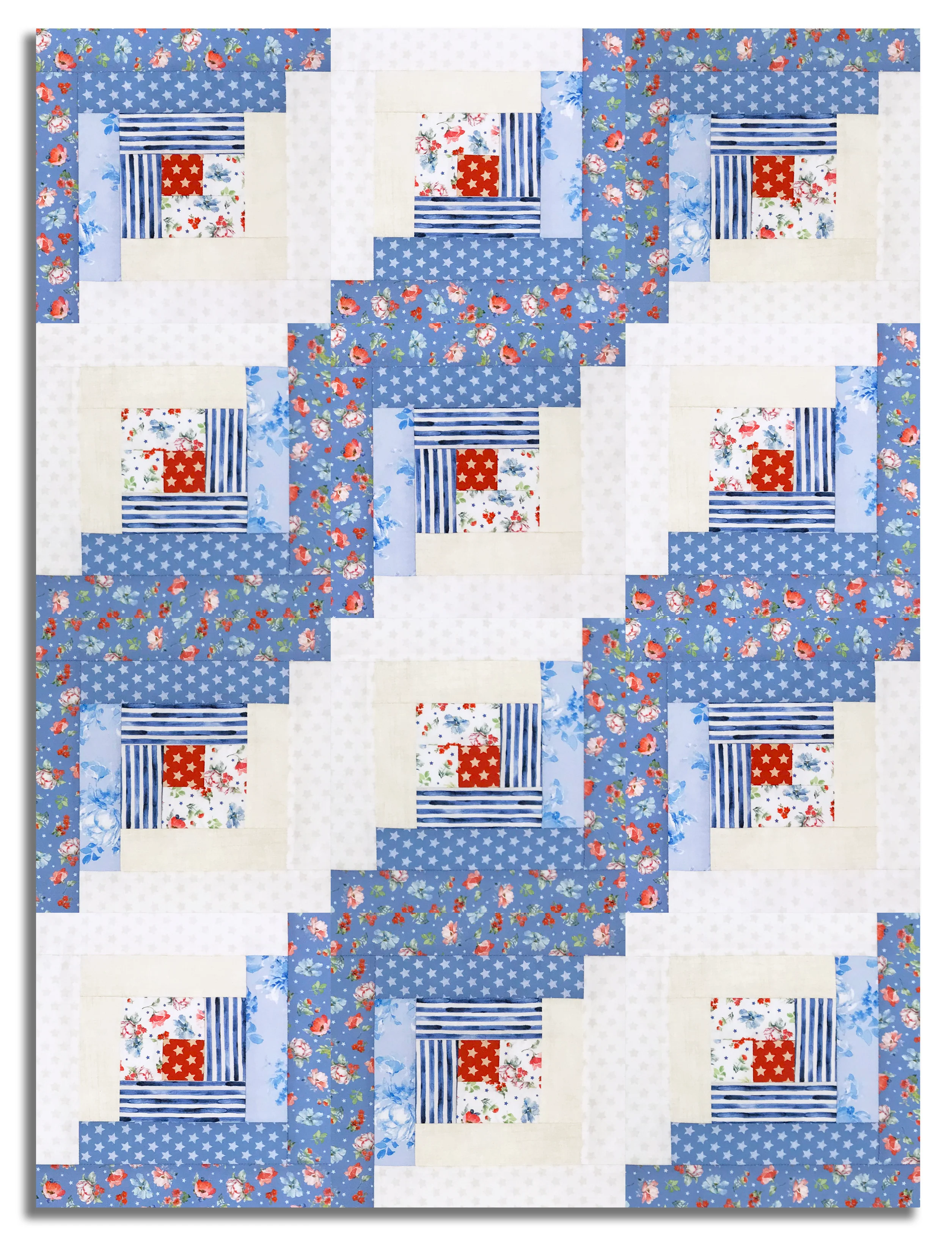 Clothworks Pre-Cut 12 Block Log Cabin Quilt Kit - Americana - Image 3