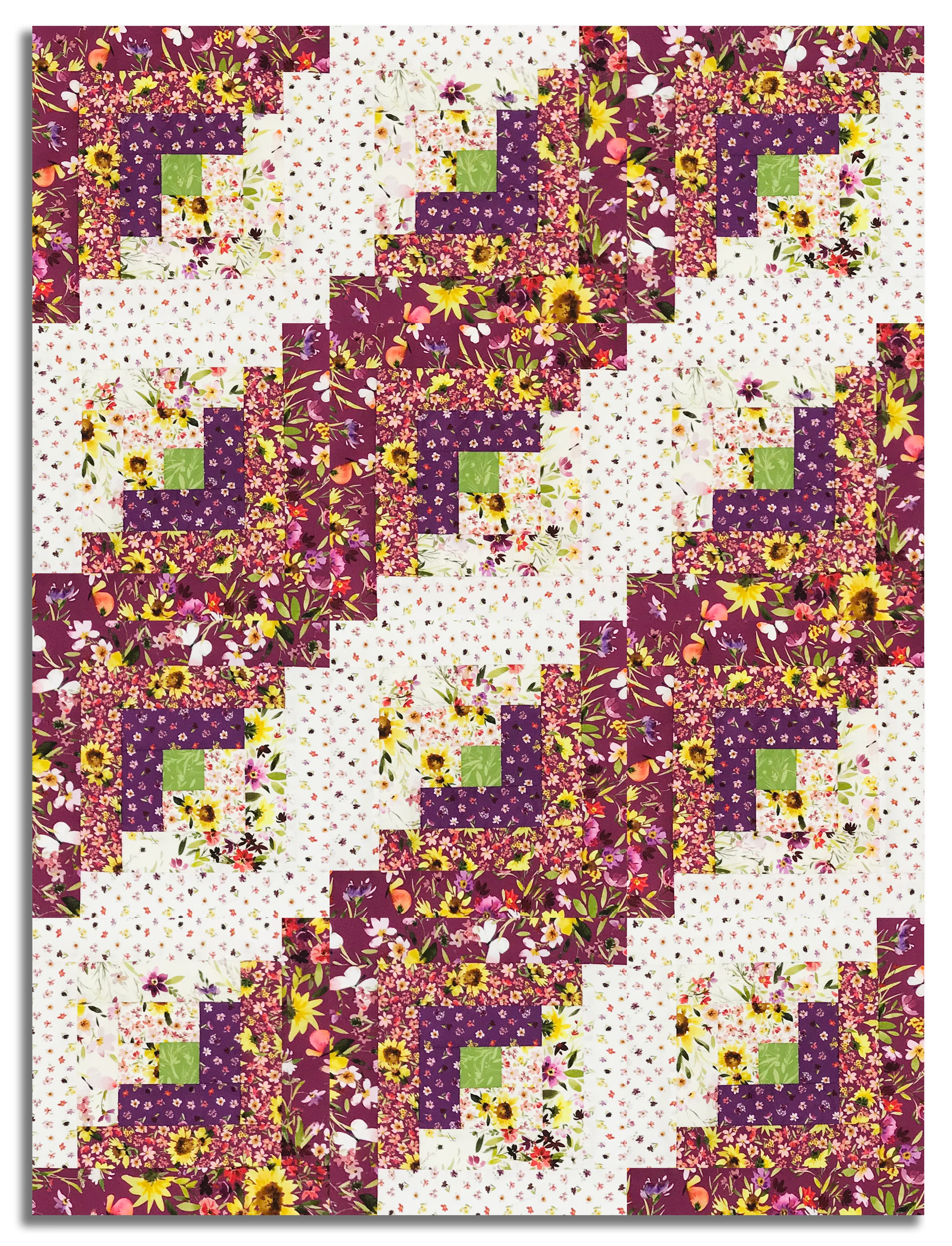 Clothworks Pre-cut 12 Block Log Cabin Quilt Kit - Summer Garden - Image 3