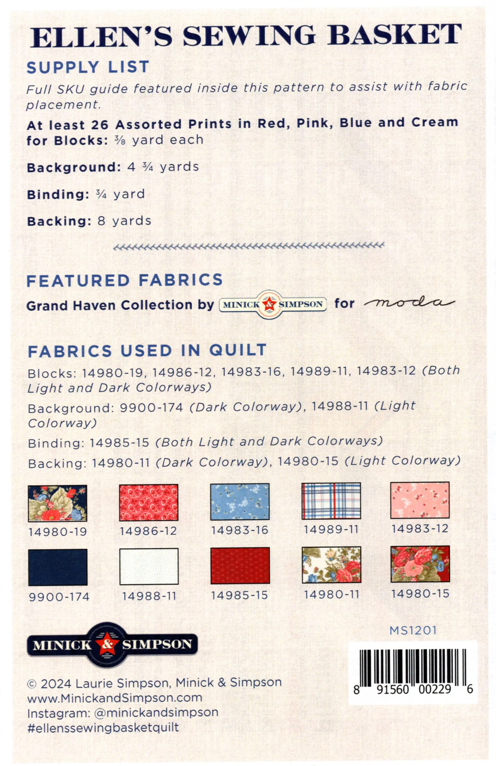ELLEN'S SEWING BASKET - Minick & Simpson Quilt Pattern - Image 2