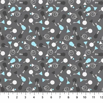 FIGO Fabrics Band Practice 90428 96 Dark Grey Geo Instruments By The Yard