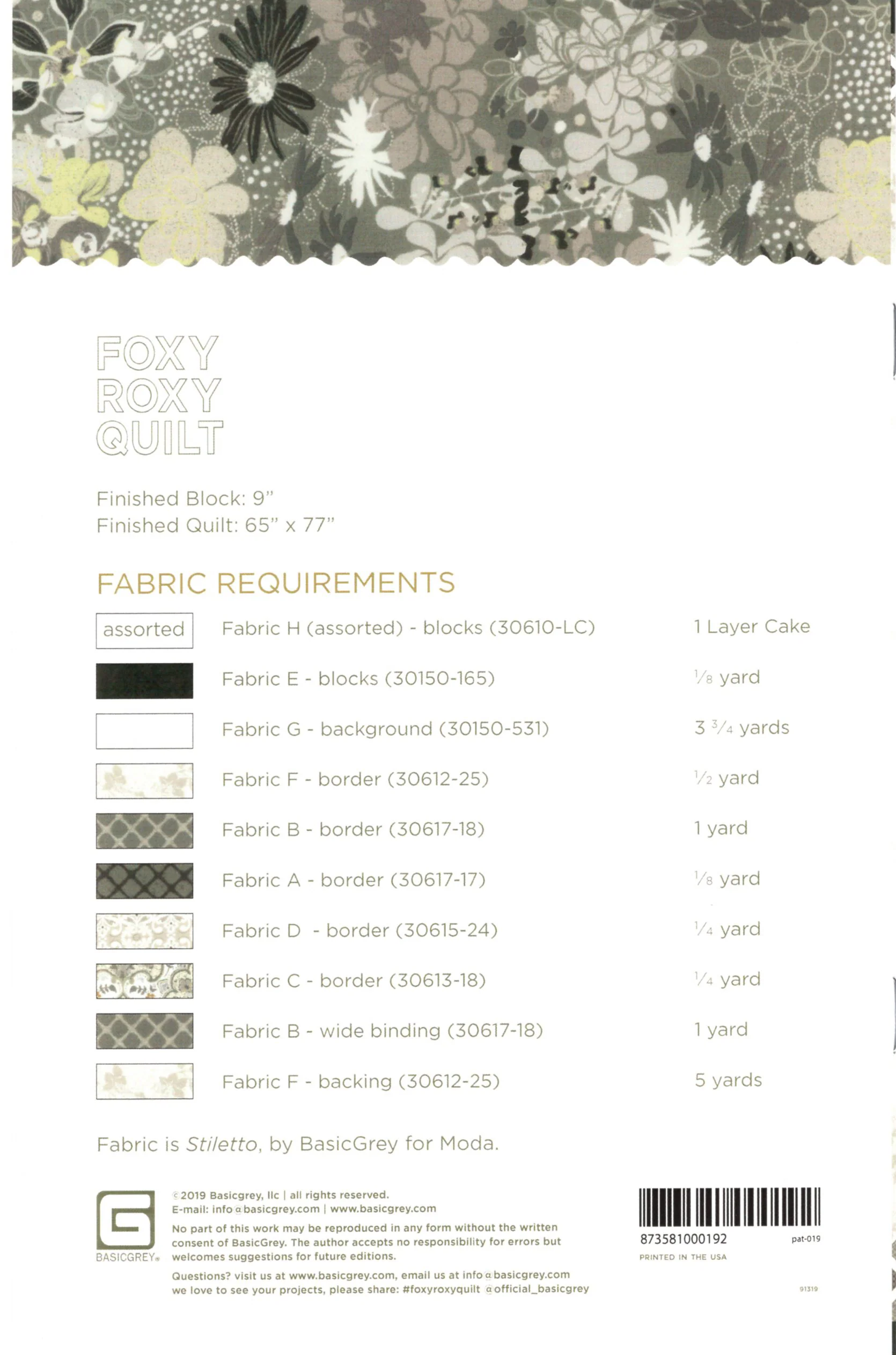 FOXY ROXY - BASICGREY Quilt Pattern 019 - Image 2