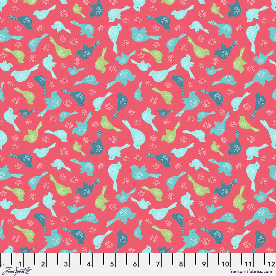 Free Spirit Snowy Weather FNSP015 Pink Large Snowbirds FLANNEL By The Yard