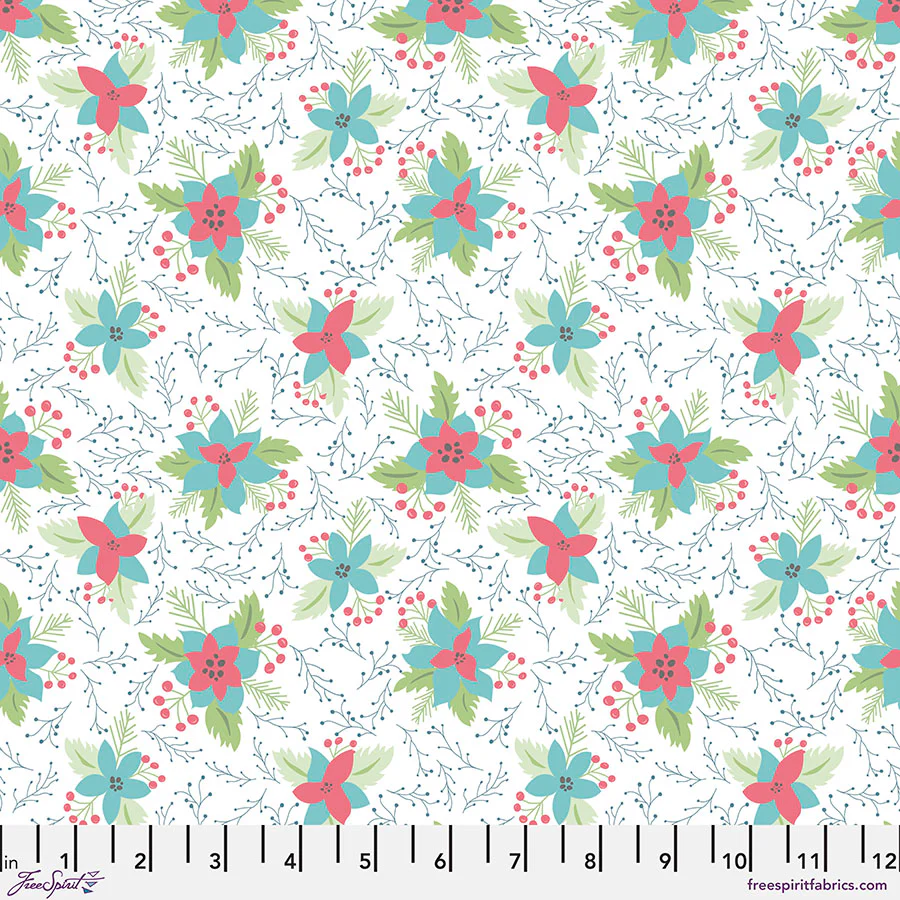 Free Spirit Snowy Weather FNSP019 White Poinsettias FLANNEL By The Yard