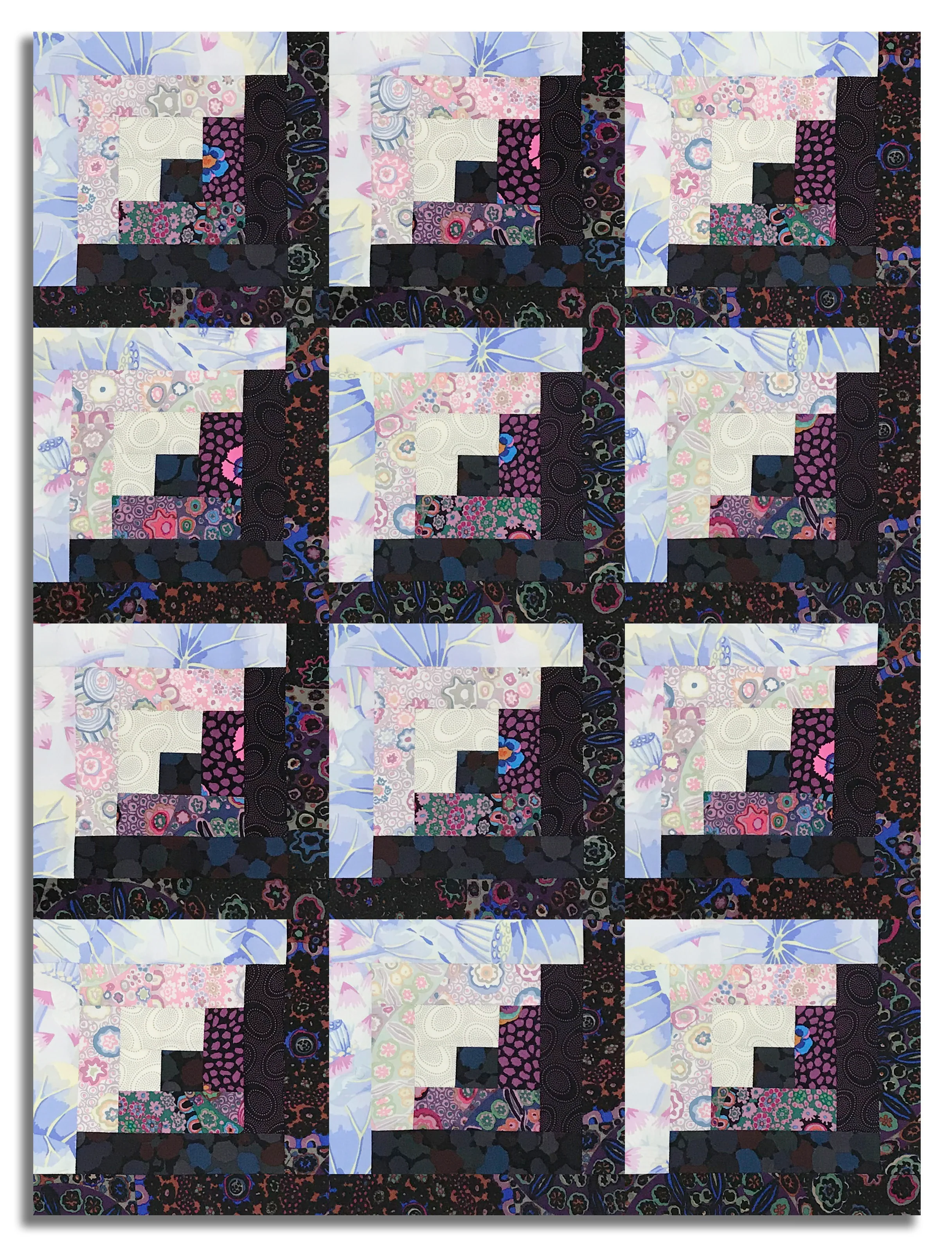 Free Spirit Kaffe Fassett Pre-cut 12 Block Log Cabin Quilt Kit - Black Ink - Image 2
