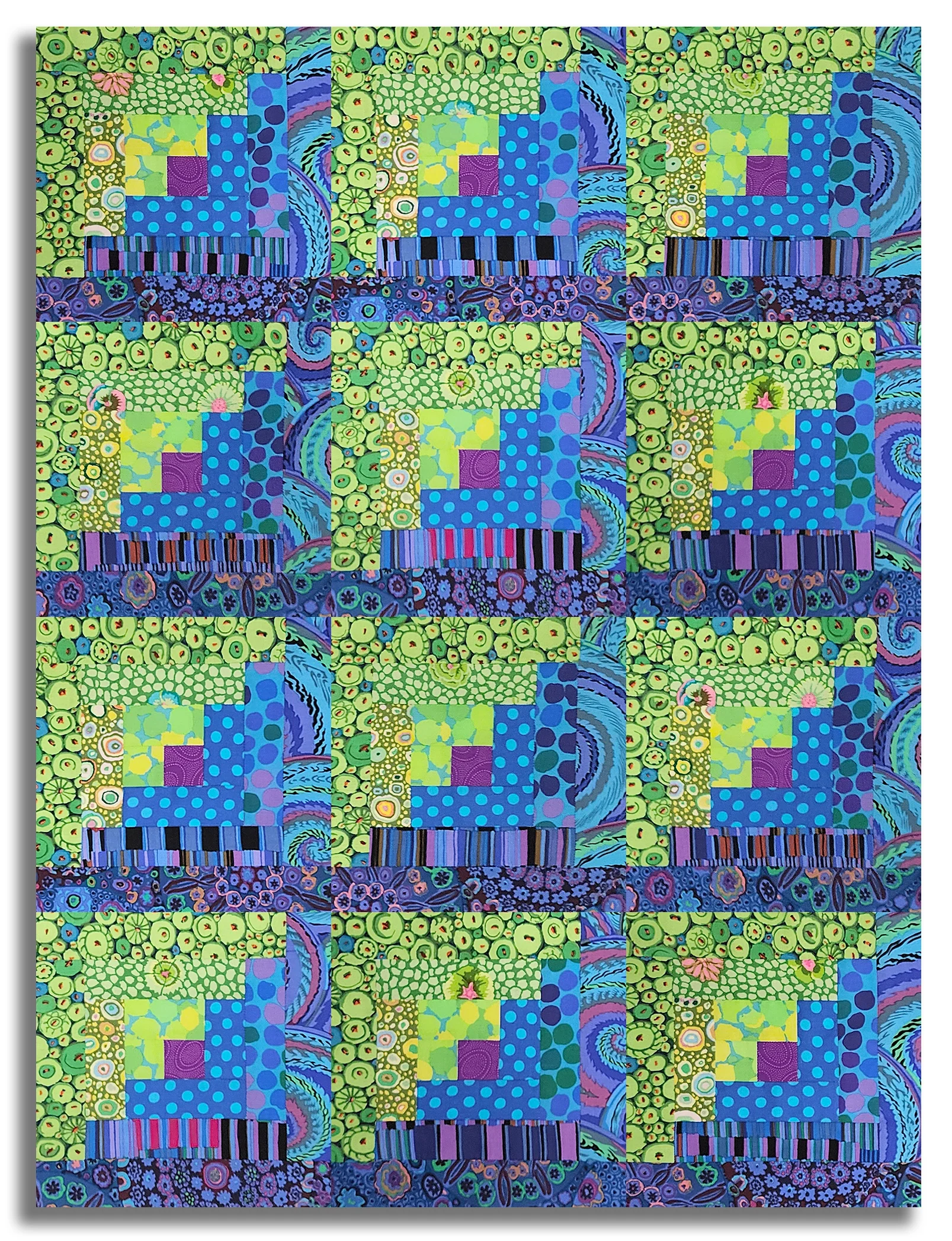 Free Spirit Kaffe Fassett Pre-cut 12 Block Log Cabin Quilt Kit - Peacock - Image 2