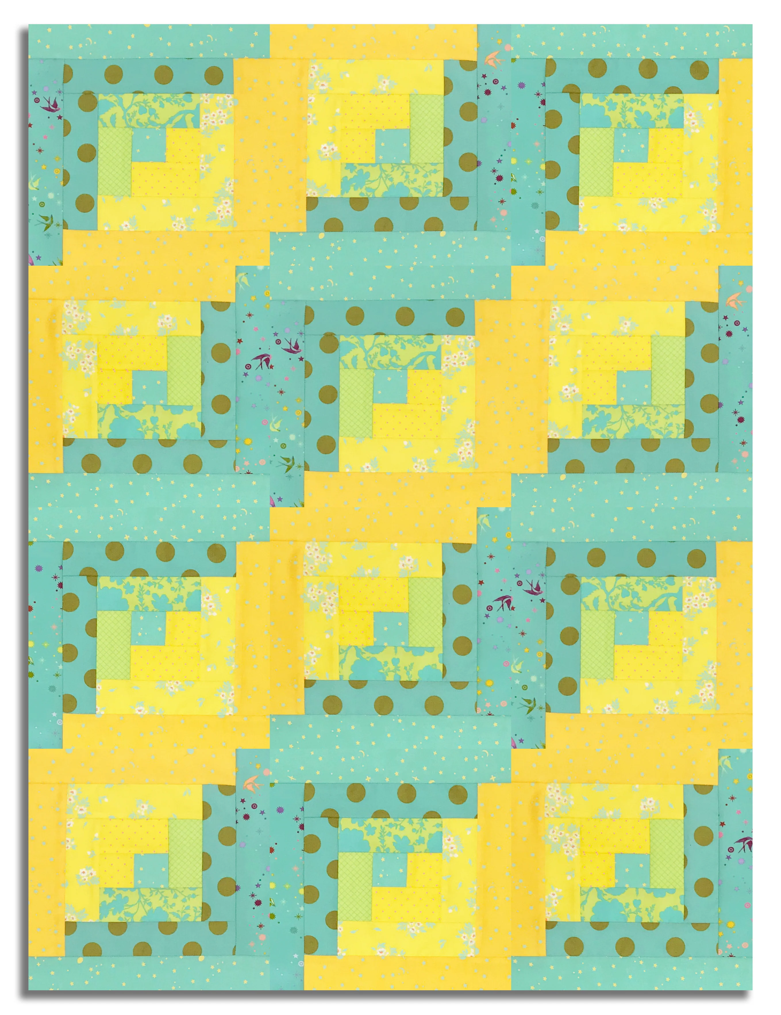 Free Spirit Pre-cut 12 Block Log Cabin Quilt Kit - Tula's True Colors - Seaglass - Image 3
