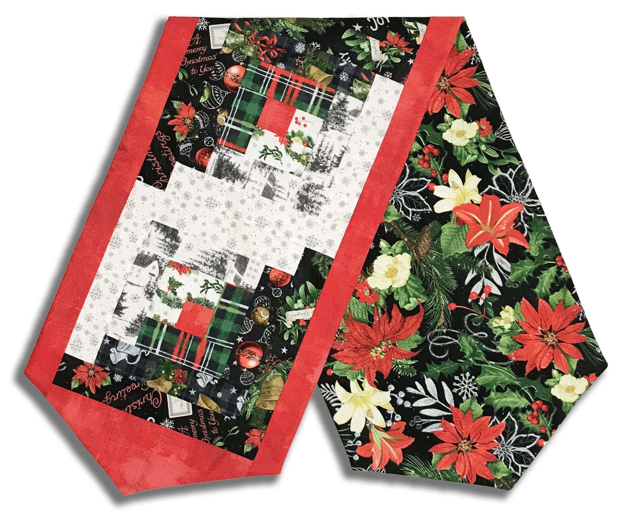 Fully FINISHED Log Cabin Table Runner - Be Merry & Shine Bright