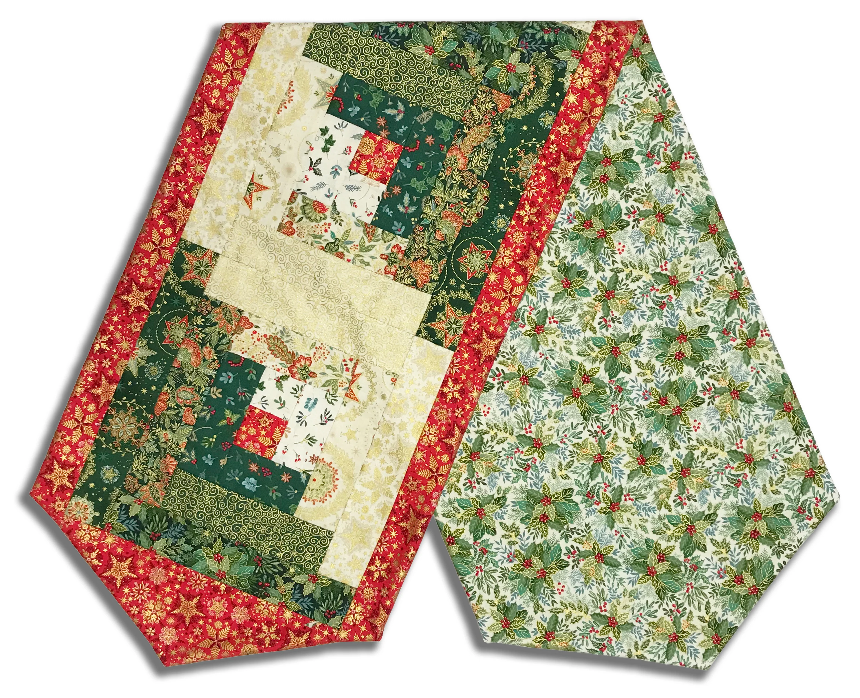 Fully FINISHED Log Cabin Table Runner - Good Tidings - Green