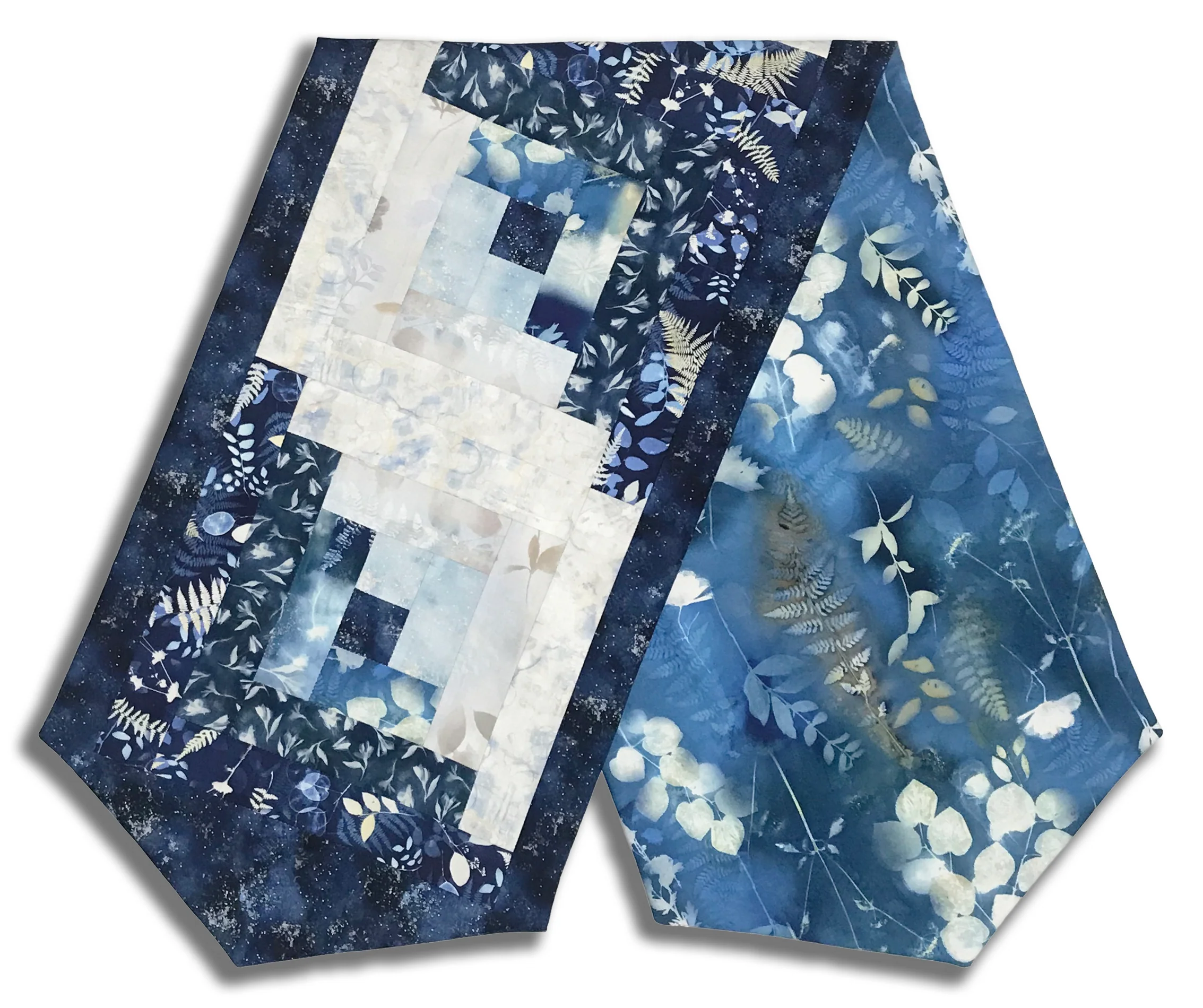 Fully FINISHED Log Cabin Table Runner - Naturescape - Navy