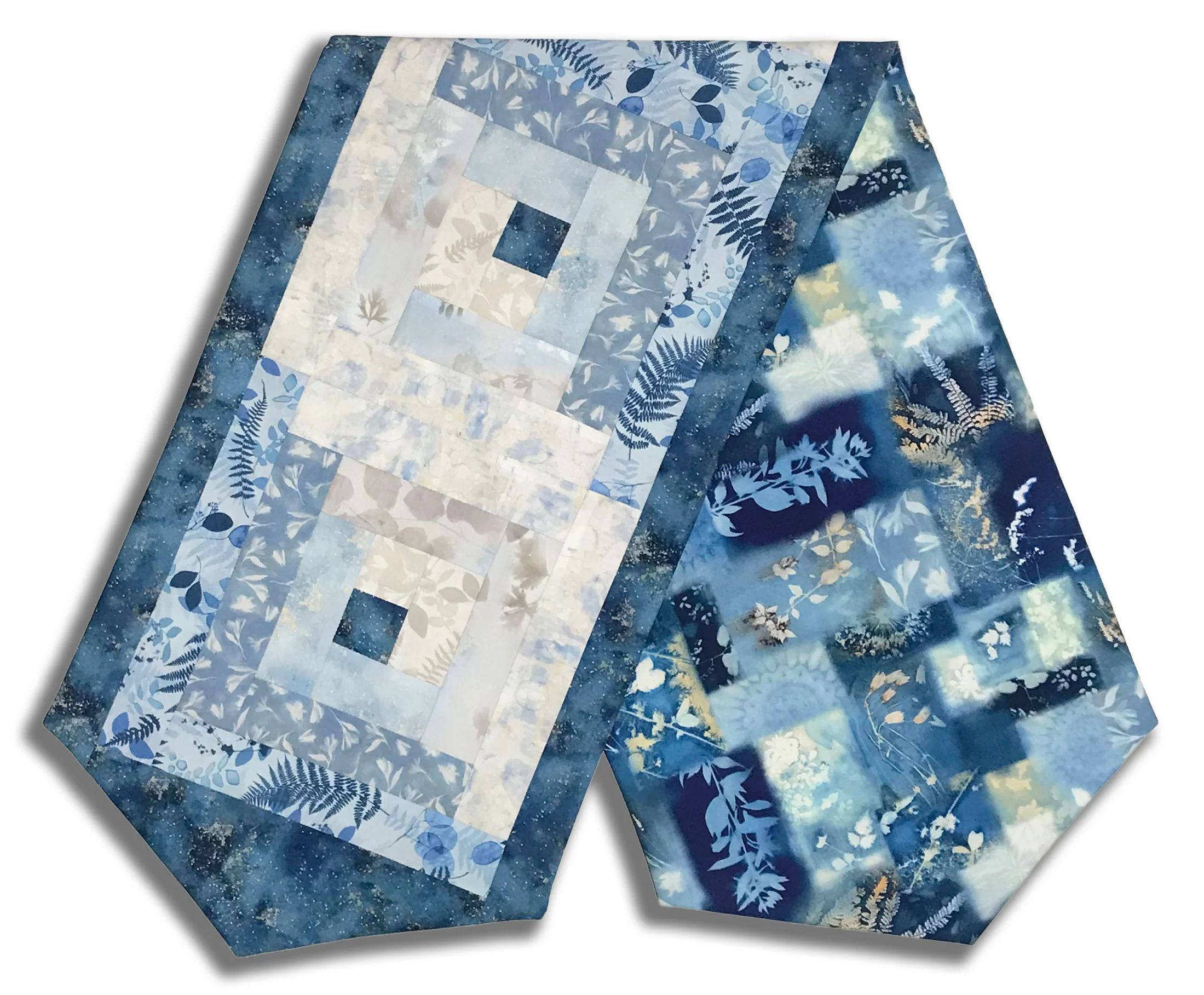 Fully FINISHED Log Cabin Table Runner - Naturescape - Sky