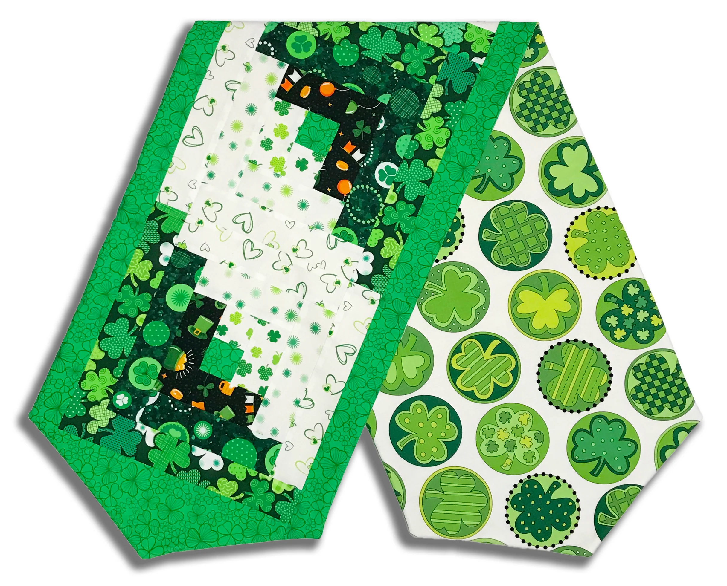 Fully FINISHED Log Cabin Table Runner - Paddy's Parade # 2