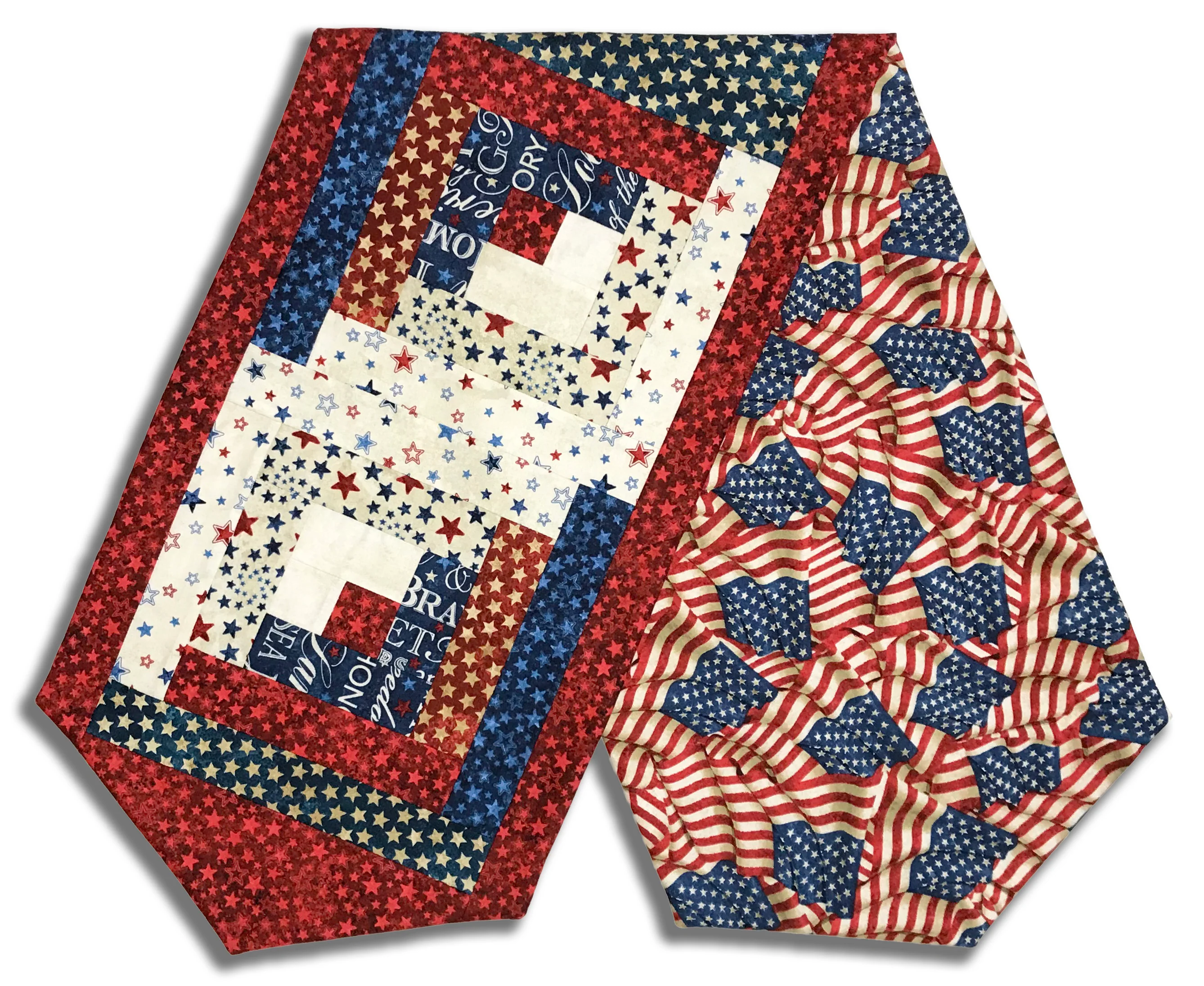 Fully FINISHED Log Cabin Table Runner - Stars & Stripes 14