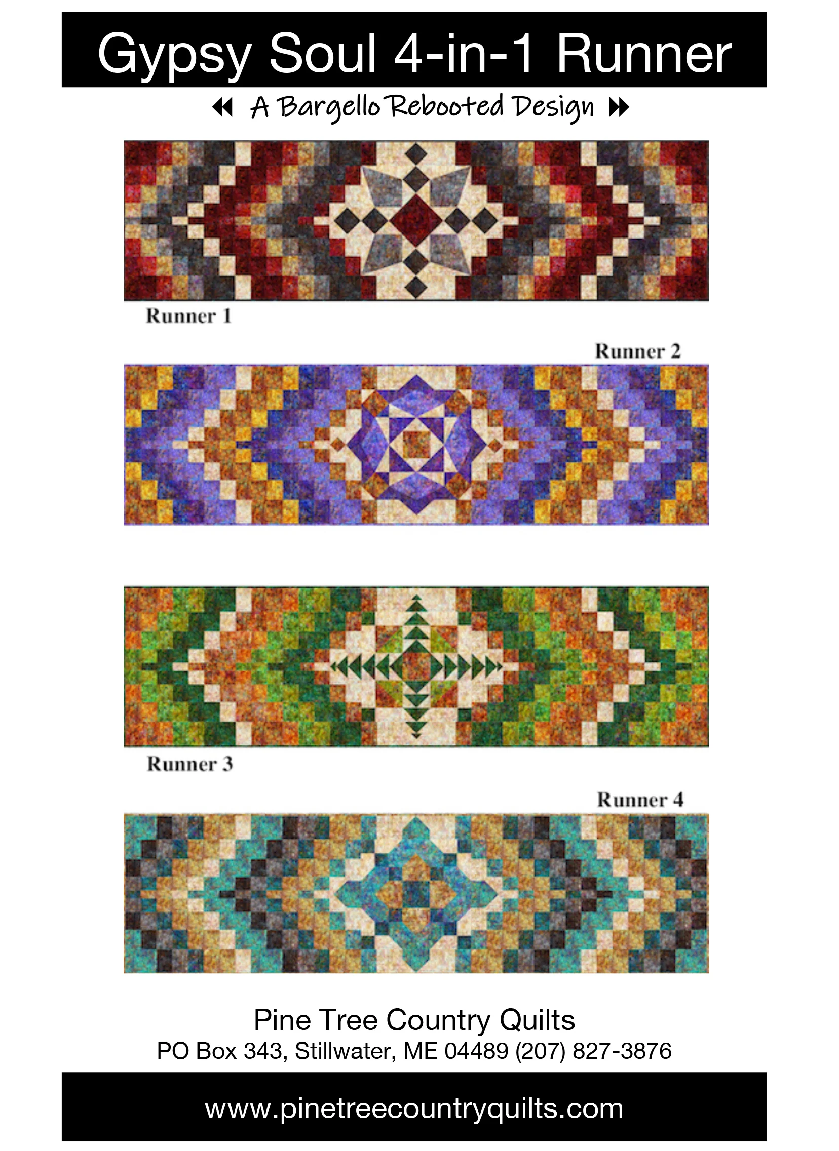 GYPSY SOUL 4-IN-1 RUNNER - Pine Tree Country Quilts Pattern-DIGITAL DOWNLOAD