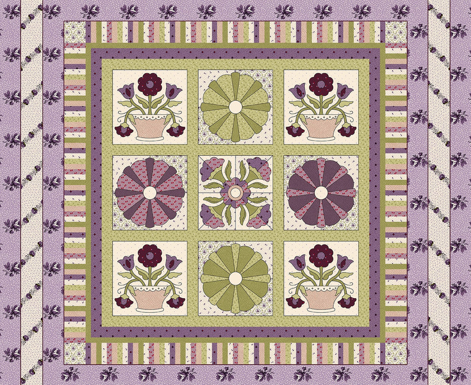 Henry Glass & Co. Pansy For Your Thoughts 1709P 55 Purple Block 36" PANEL By The PANEL (Not Strictly By The Yard)