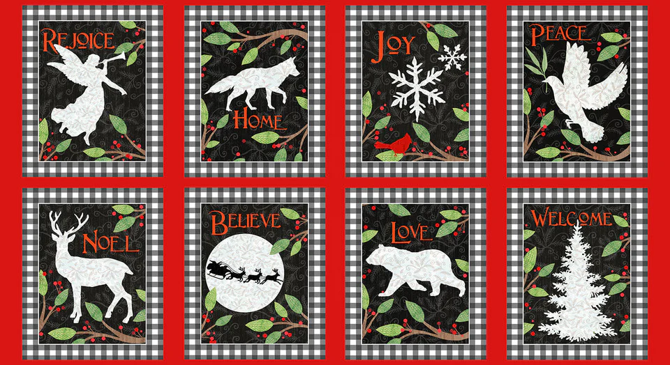 Henry Glass & Co. Winter Elegance F9526 89 Red/Black 8 Block 24" PANEL Flannel By The PANEL (Not Strictly By The Yard