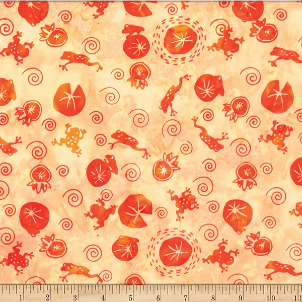 Hoffman Bali Batik Frog Pond Jelly Batiks SC4 13 Orange Frog And Lily By The Yard