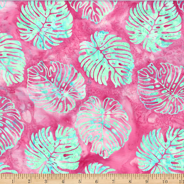 Hoffman Bali Batik Tropical Treasures W2610 12 Pink Monstera Leaf By The Yard