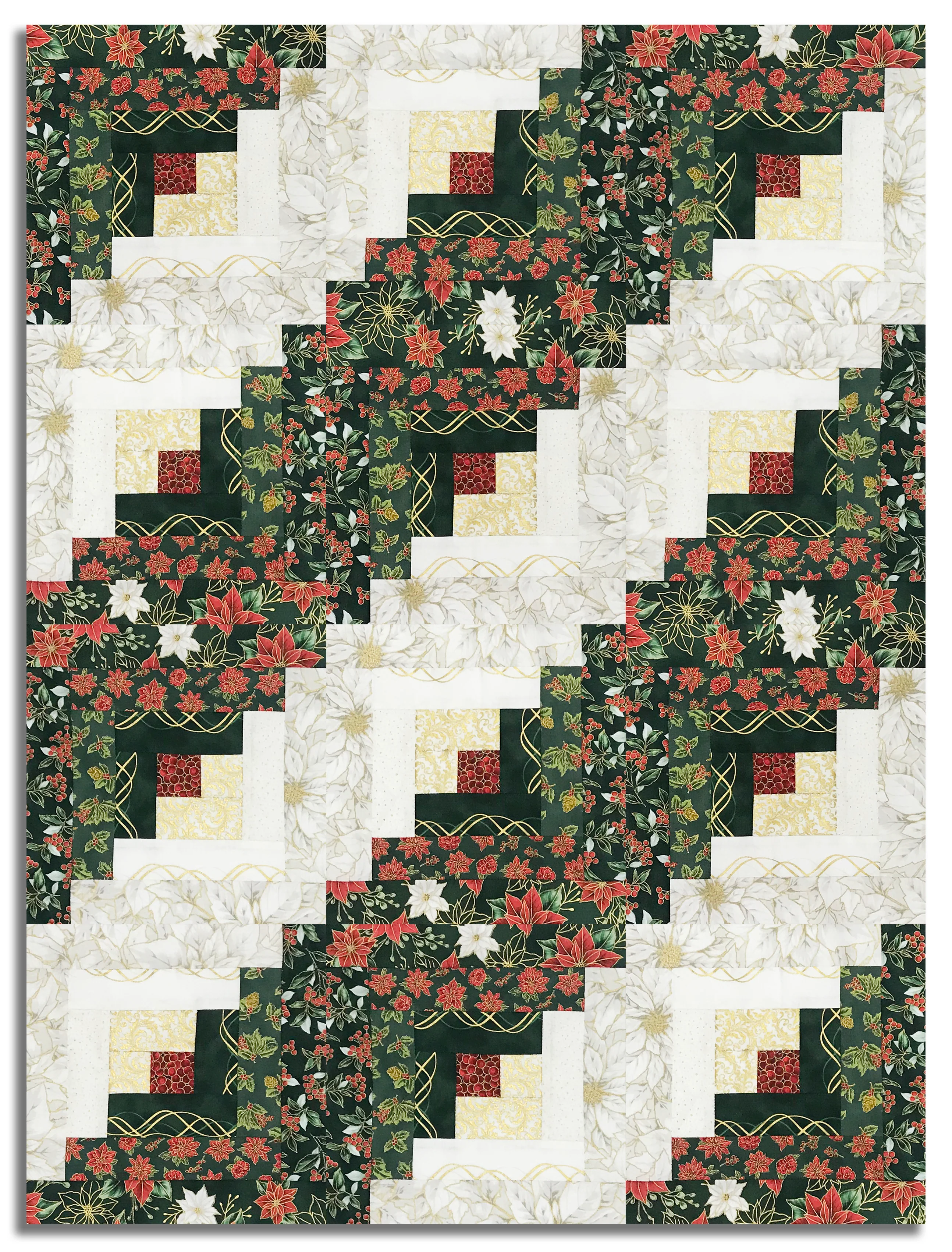 Hoffman Metallic Pre-Cut 12 Block Log Cabin Quilt Kit - Blooming Holidays - Image 3