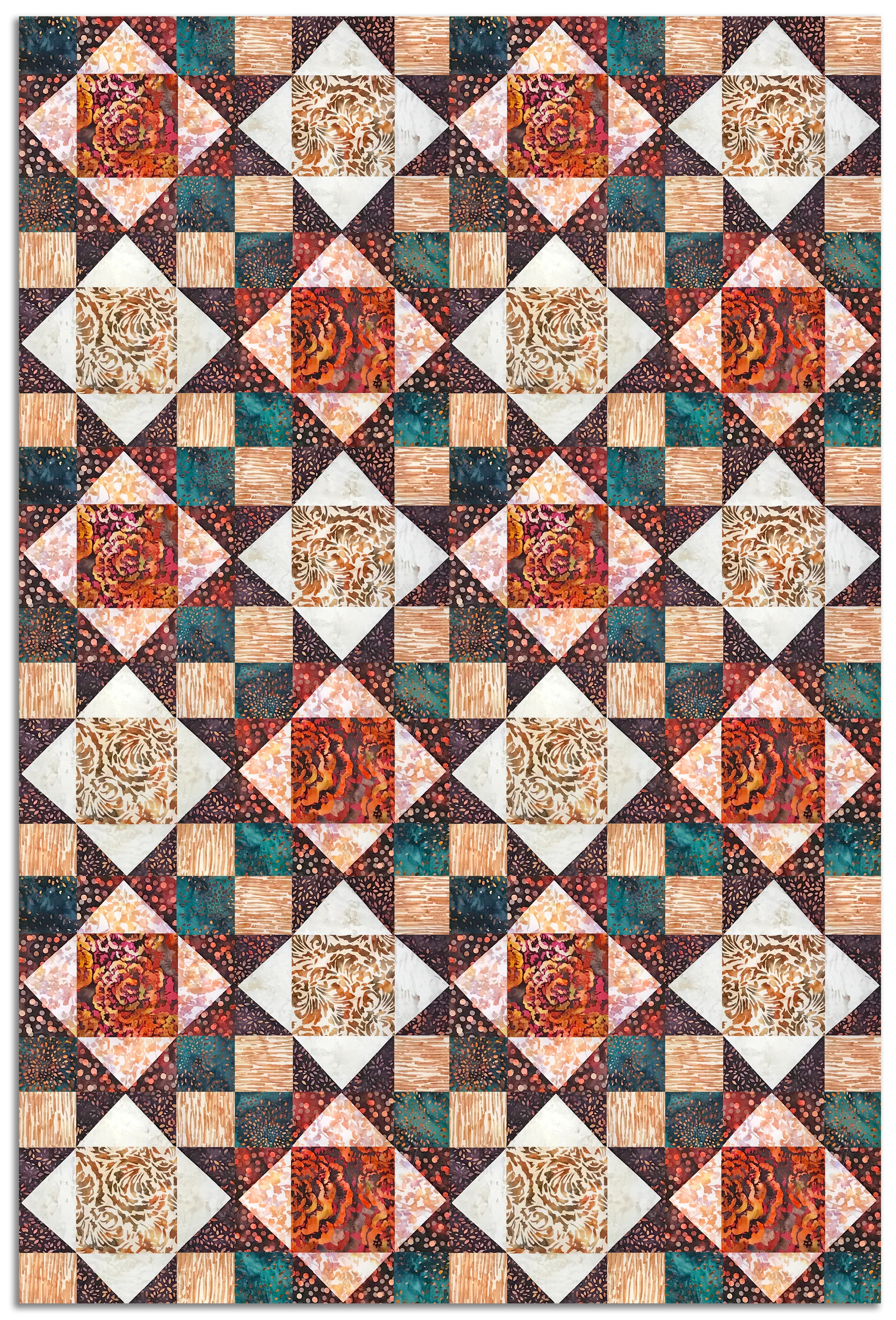 Hoffman Pre-Cut 12 Block King's Crown Quilt Kit - Paprika - Image 4