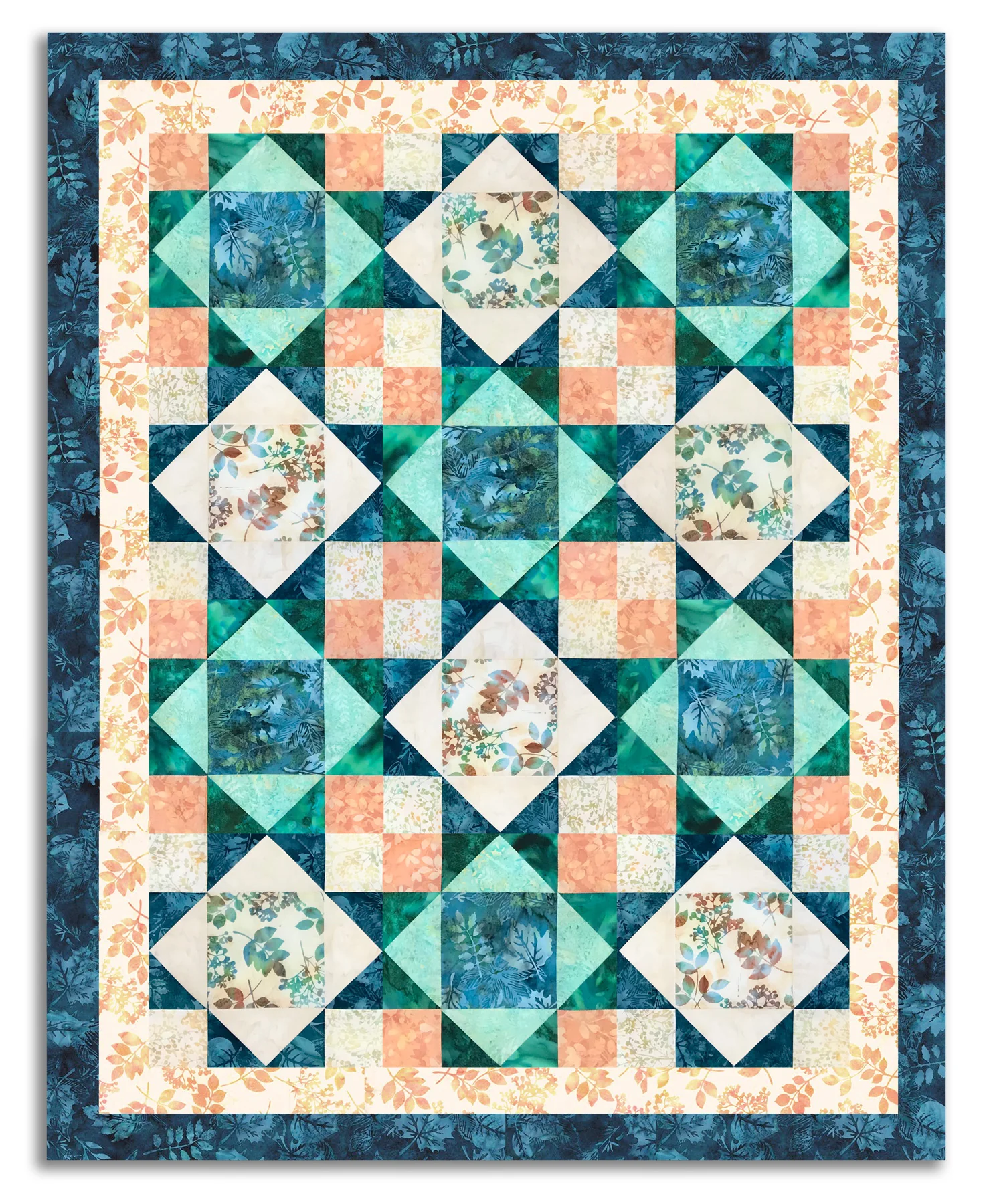 Hoffman Pre-Cut 12 Block King's Crown Quilt Kit - Sand & Sky - Image 5