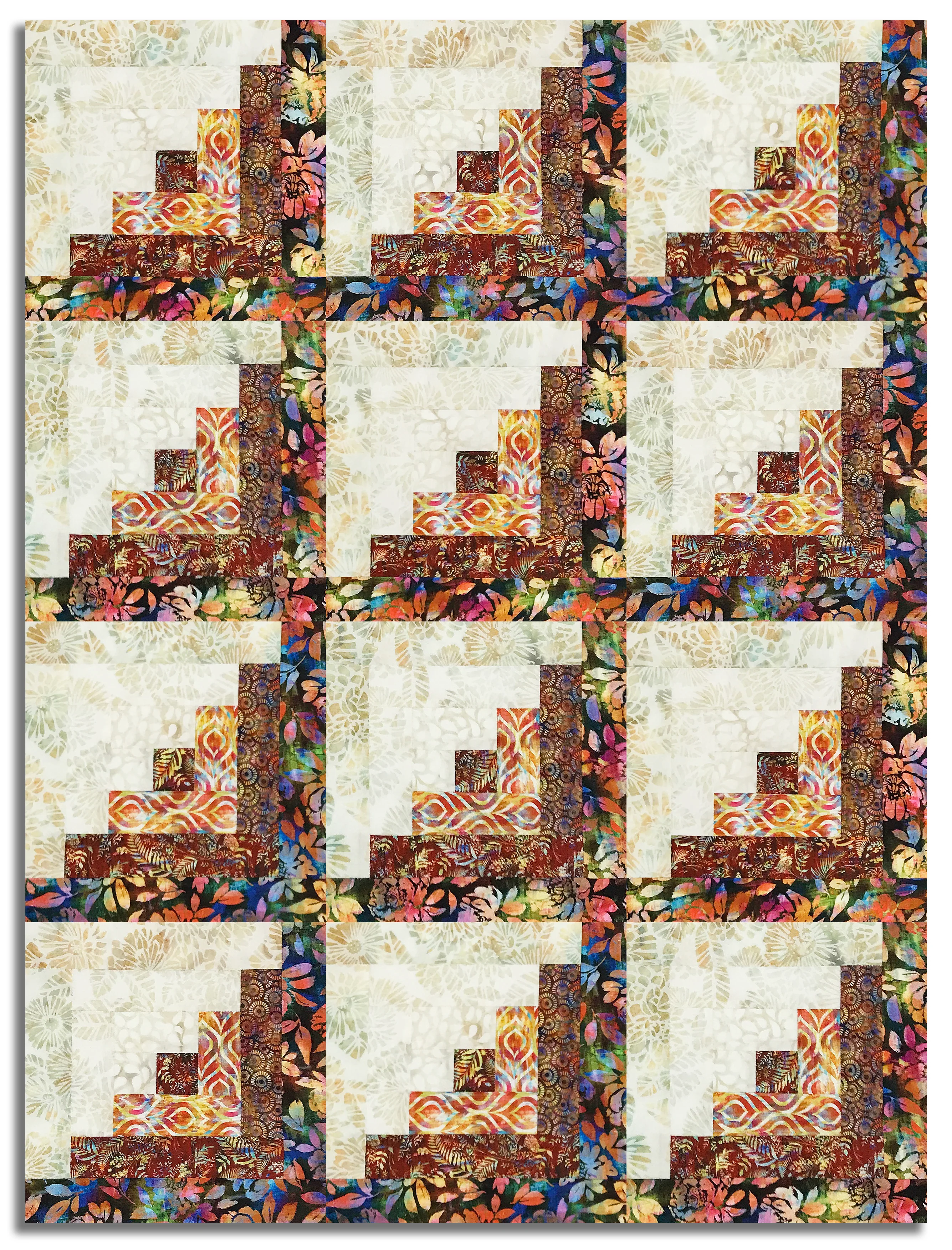 In The Beginning Pre-Cut 12 Block Log Cabin Quilt Kit - Halcyon II - Rust - Image 2