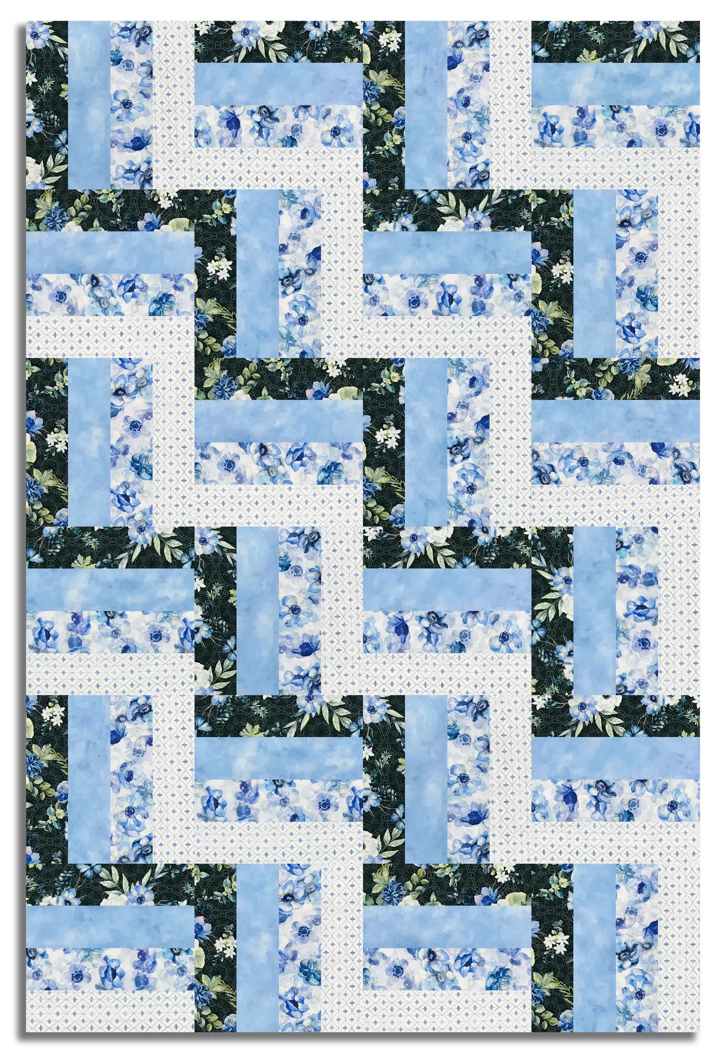 In The Beginning Pre-Cut 24 Block Rail Fence Quilt Kit - Sanctuary - Periwinkle