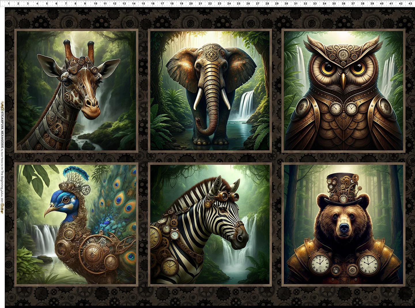 In The Beginning Steampunk Menagerie 2ST 1 Multi Small 30" PANEL By The PANEL (Not Strictly By The Yard)