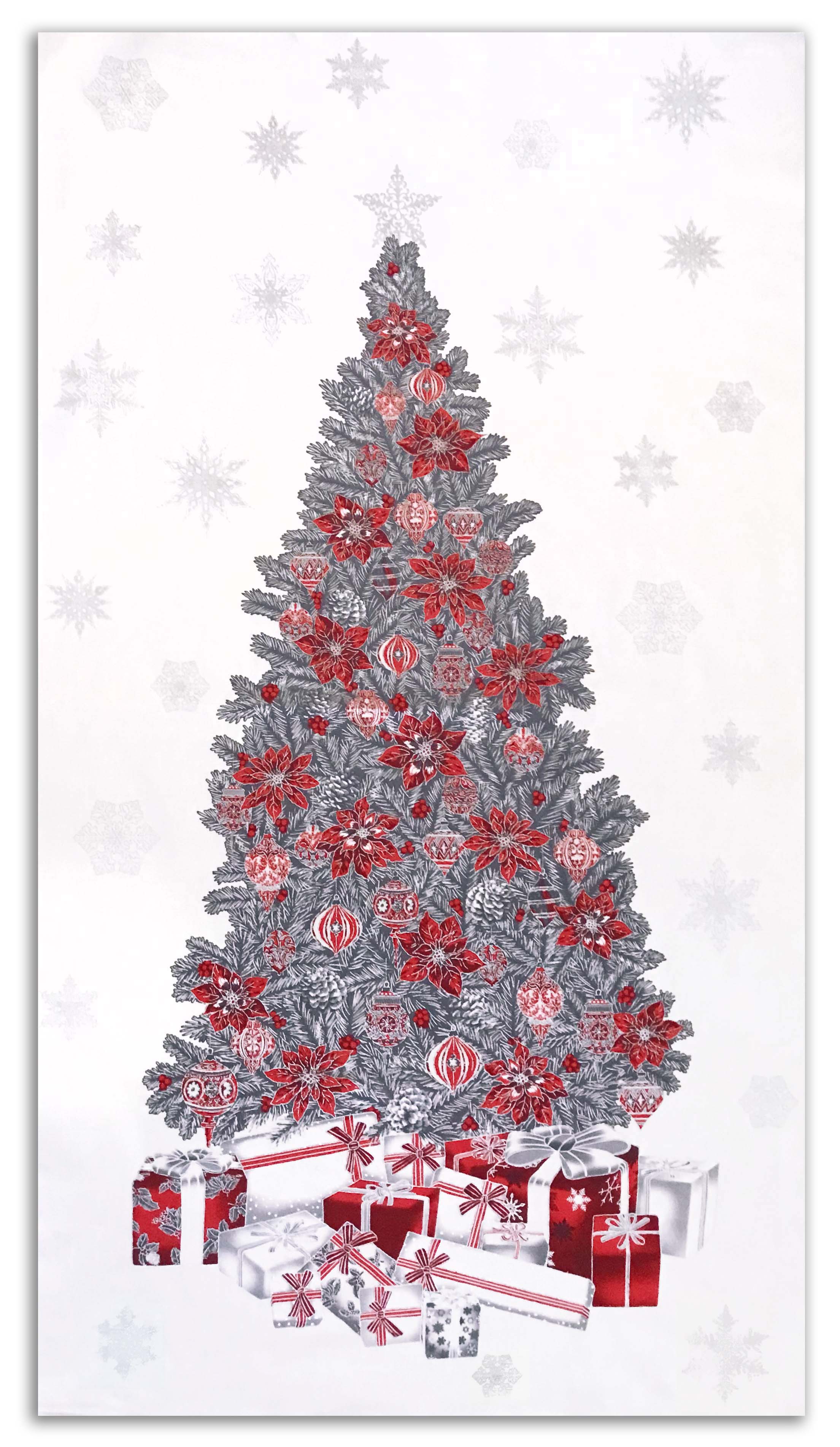 Jordan Fabrics Metallic Christmas Blossom 10007P 5 Tinsel Holiday Tree 23" PANEL By The PANEL (Not Strictly By The Yard)