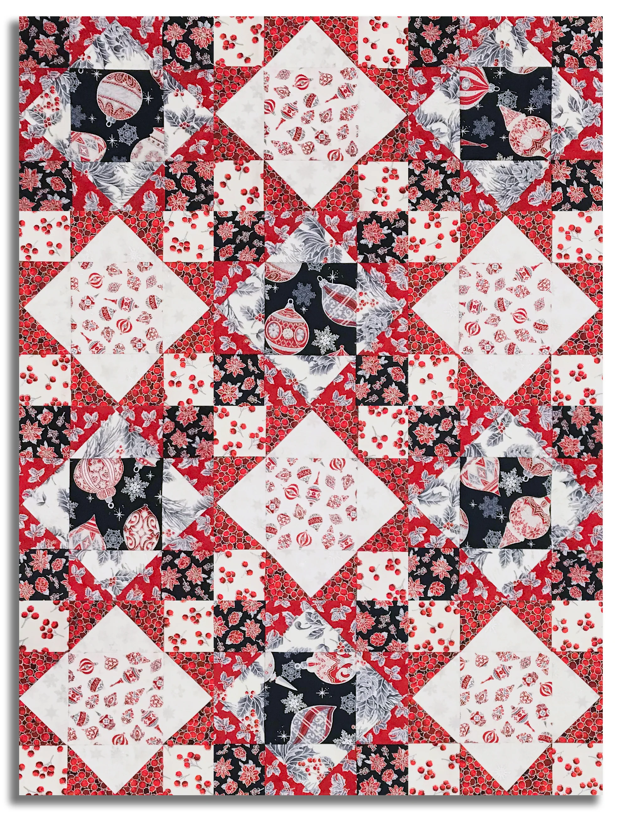 Jordan Fabrics Pre-Cut 12 Block King's Crown Quilt Kit - Christmas Blossom - Silver