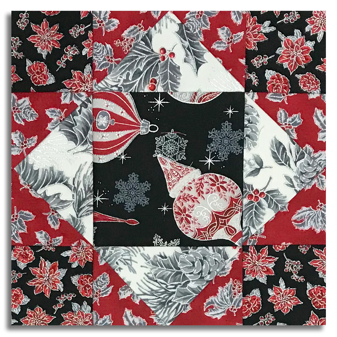 Jordan Fabrics Pre-Cut 12 Block King's Crown Quilt Kit - Christmas Blossom - Silver - Image 2