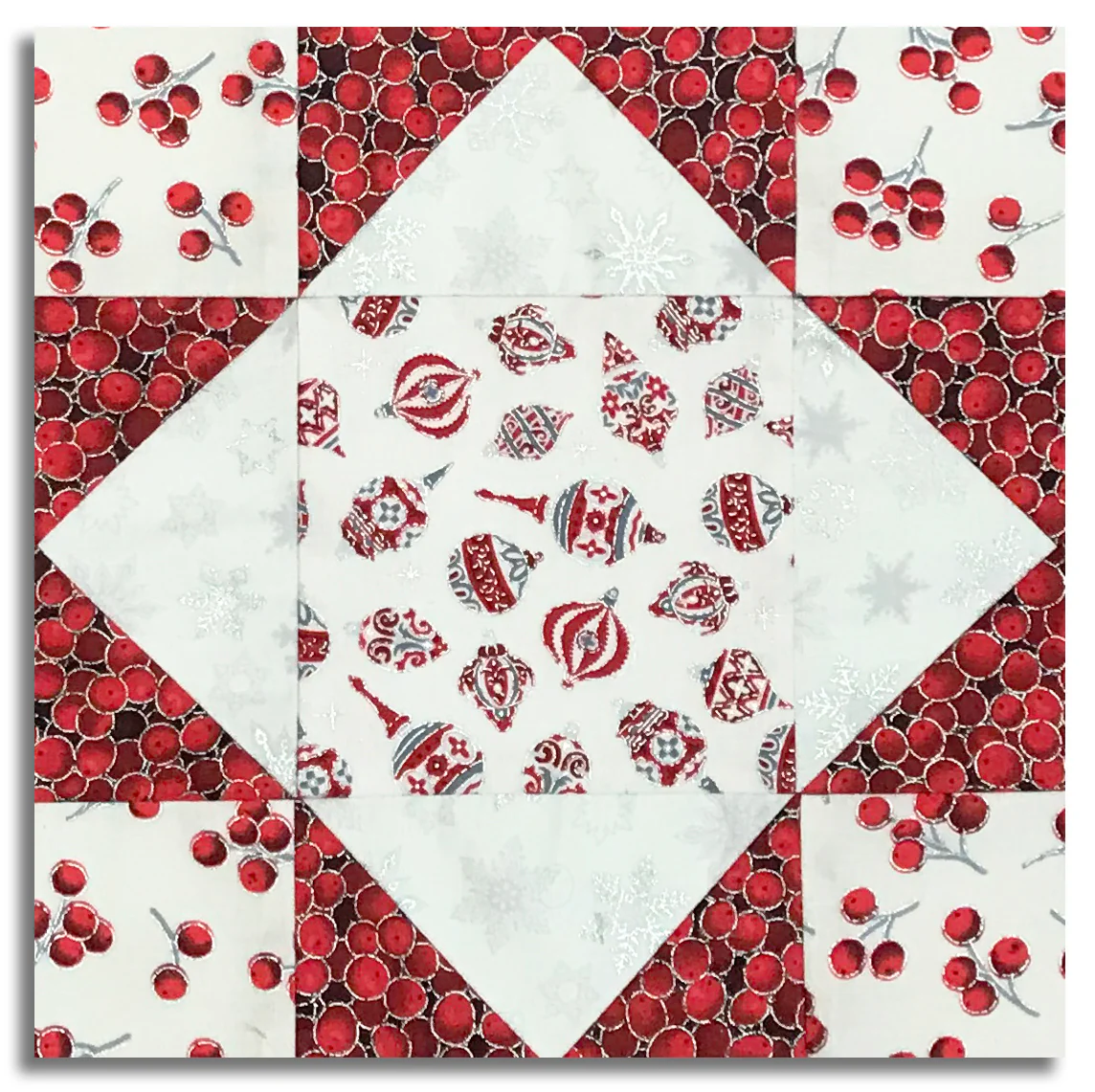 Jordan Fabrics Pre-Cut 12 Block King's Crown Quilt Kit - Christmas Blossom - Silver - Image 3